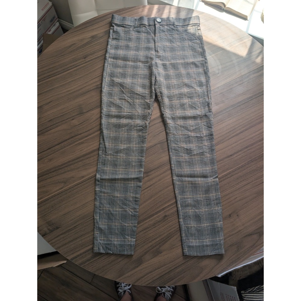 Women's Size L Gray Plaid Skinny Pants Trousers Stretch Workwear Preppy